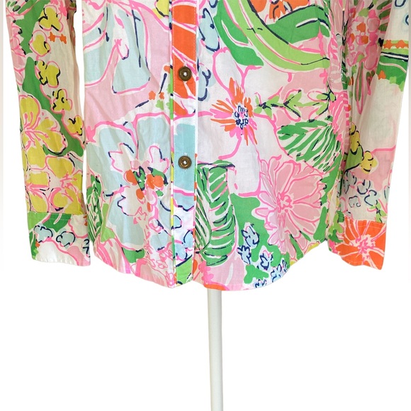 Lilly Pulitzer Target Nosey Posey Pink Aqua Blue Floral Button Down Blouse - S - Picture 5 of 15